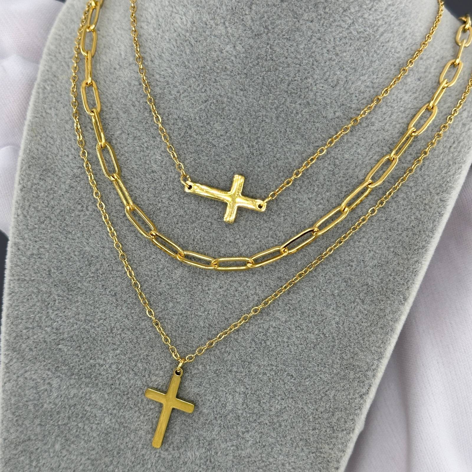 Elegant 18K Gold Plated Crosses Necklace