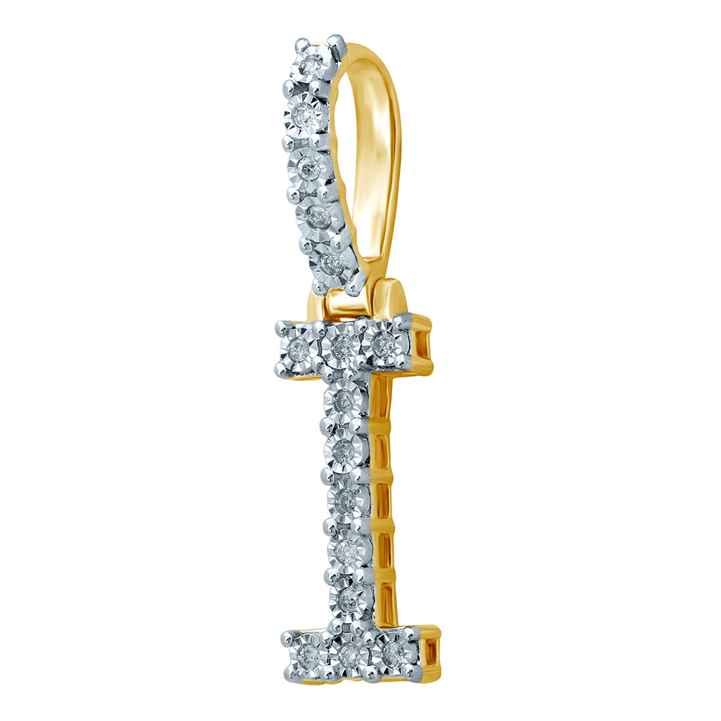 Initial "I" Charm Pendant With 0.12 Carat TW Of Diamonds In 10K Yellow Gold