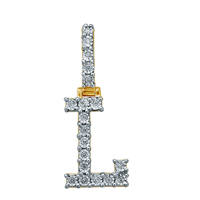 Fanuc Initial "L" Charm Pendant With 0.14 Carat TW Of Diamonds In 10K Yellow Gold