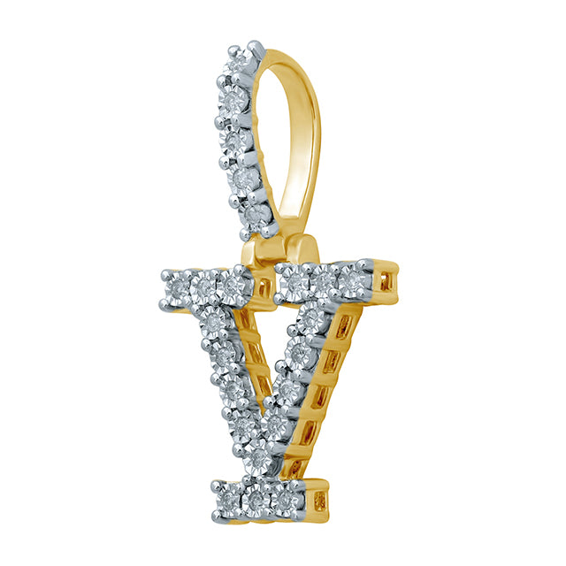 Fanuc Initial "V" Charm Pendant With 0.16 Carat TW Of Diamonds In 10K Yellow Gold
