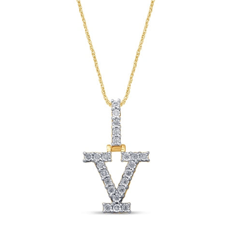 Fanuc Initial "V" Charm Pendant With 0.16 Carat TW Of Diamonds In 10K Yellow Gold