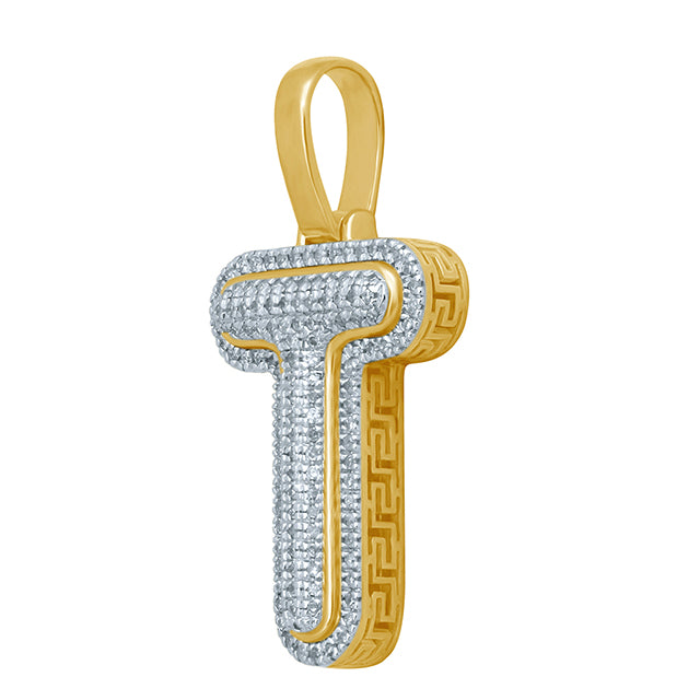 Bubble Initial "T" Charm Pendant With 0.22 Carat TW Of Diamonds In 10K Yellow Gold
