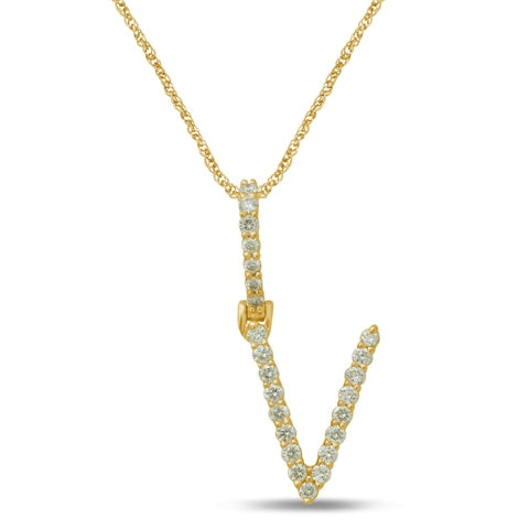 Initial "V" Charm Pendant With 0.35 Carat TW Of Diamonds In 10K Yellow Gold