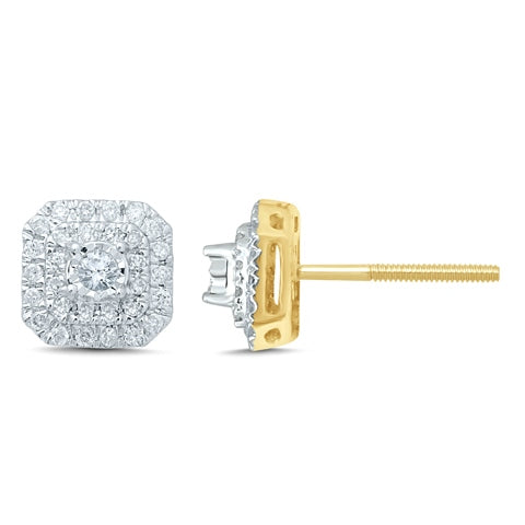 Square Studs / Earrings With 0.25 Carat TW Of Diamonds In 10K Yellow Gold