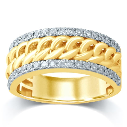 Men's Link Style Ring / Band With 0.47 Carat TW Of Diamonds In 10K Yellow Gold