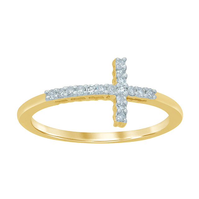 Cross Ring with 0.10 Carat TW of Diamonds in 10K Yellow Gold