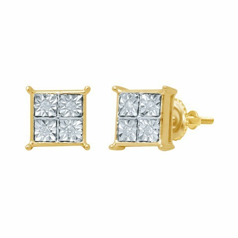 Square Studs / Earrings With 0.04 Carat TW Of Diamonds In 10K Yellow Gold