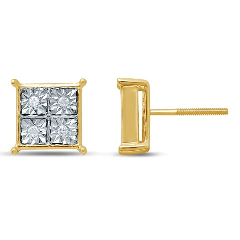 Square Studs / Earrings With 0.04 Carat TW Of Diamonds In 10K Yellow Gold