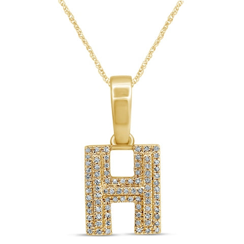 Micro Pave Initial "H" Charm Pendant With 0.13 Carat TW Of Diamonds In 10K Yellow Gold