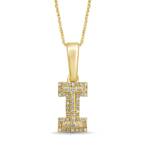 Micro Pave Initial "I" Charm Pendant With 0.10 Carat TW Of Diamonds In 10K Yellow Gold