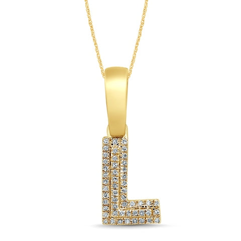 Micro Pave Initial "L" Charm Pendant With 0.08 Carat TW Of Diamonds In 10K Yellow Gold