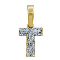 Micro Pave Initial "T" Charm Pendant With 0.10 Carat TW Of Diamonds In 10K Yellow Gold
