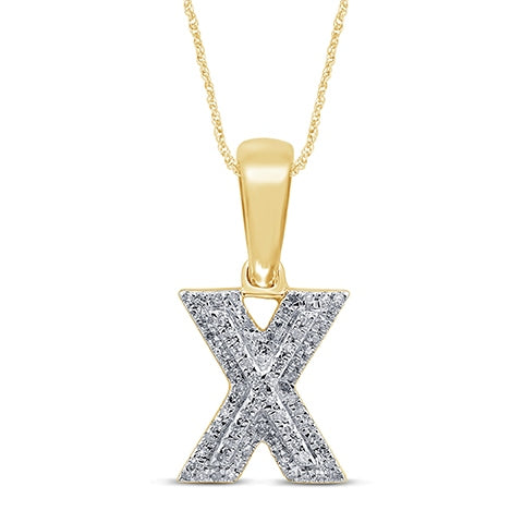 Micro Pave Initial "X" Charm Pendant With 0.13 Carat TW Of Diamonds In 10K Yellow Gold