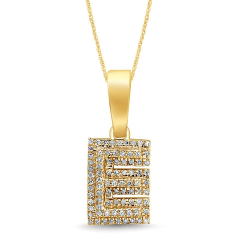 Micro Pave Initial "E" Charm Pendant With 0.13 Carat TW Of Diamonds In 10K Yellow Gold
