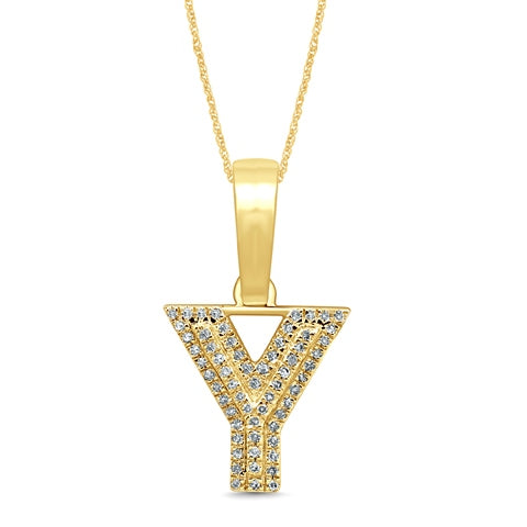 Micro Pave Initial "Y" Charm Pendant With 0.10 Carat TW Of Diamonds In 10K Yellow Gold