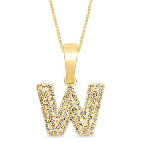 Micro Pave Initial "W" Charm Pendant With 0.16 Carat TW Of Diamonds In 10K Yellow Gold