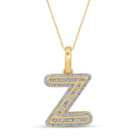 Baguette Initial "Z" Charm Pendant With 0.51 Carat TW Of Diamonds In 10K Yellow Gold