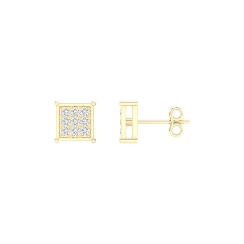 Micro Pave Square Studs / Earrings With 0.05 Carat TW Of Diamonds In 10K Yellow Gold