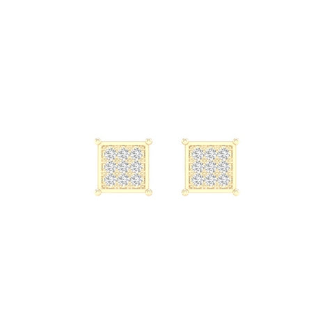 Micro Pave Square Studs / Earrings With 0.05 Carat TW Of Diamonds In 10K Yellow Gold