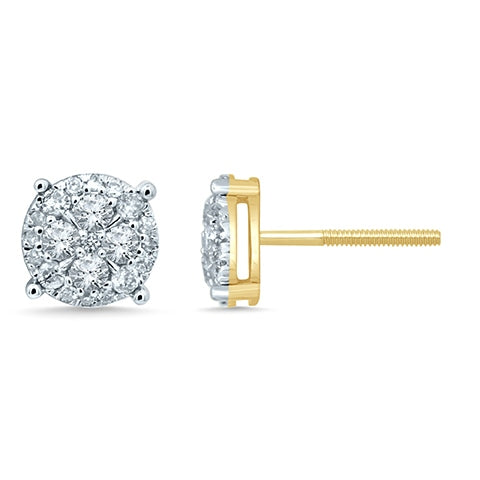 Round Studs / Earrings With 0.52 Carat TW Of Diamonds In 10K Yellow Gold