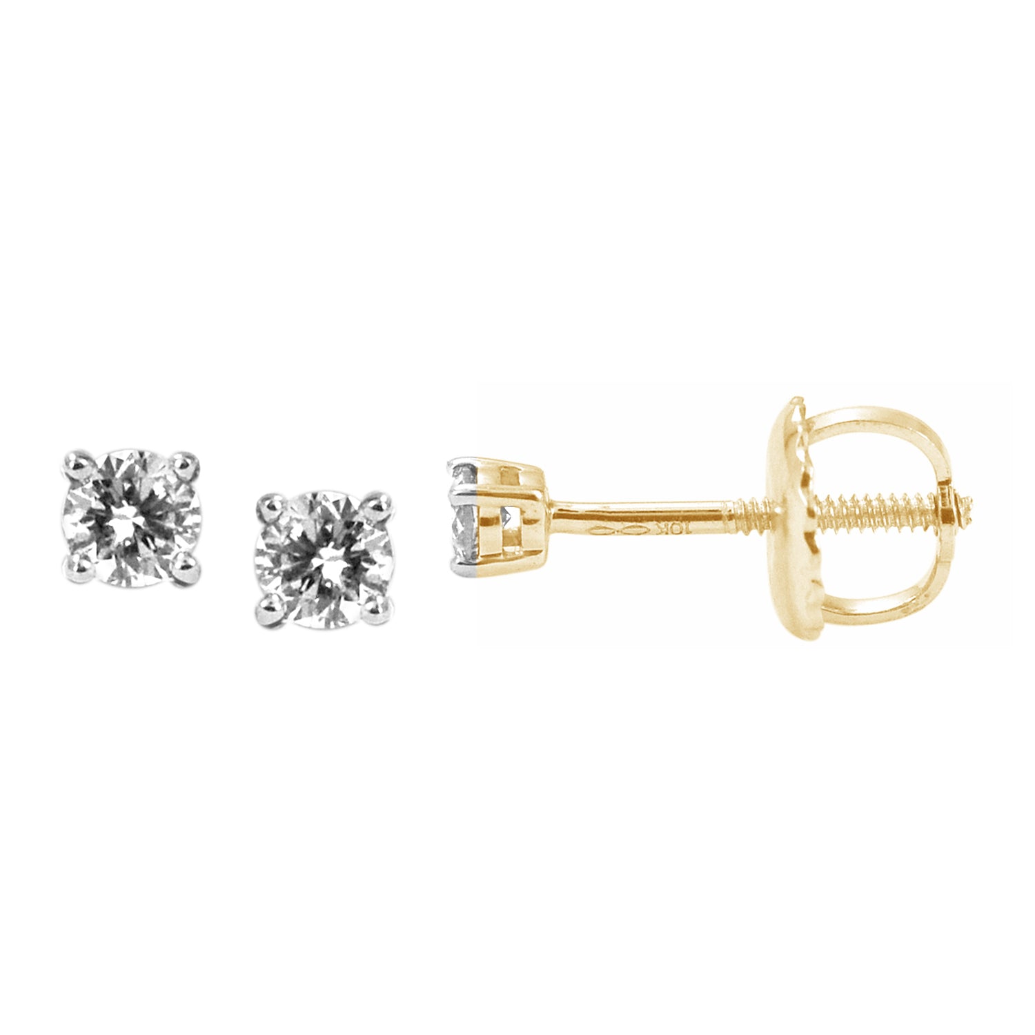 Round Studs / Earrings With 0.08 Carat TW Of Diamonds In 10K Yellow Gold
