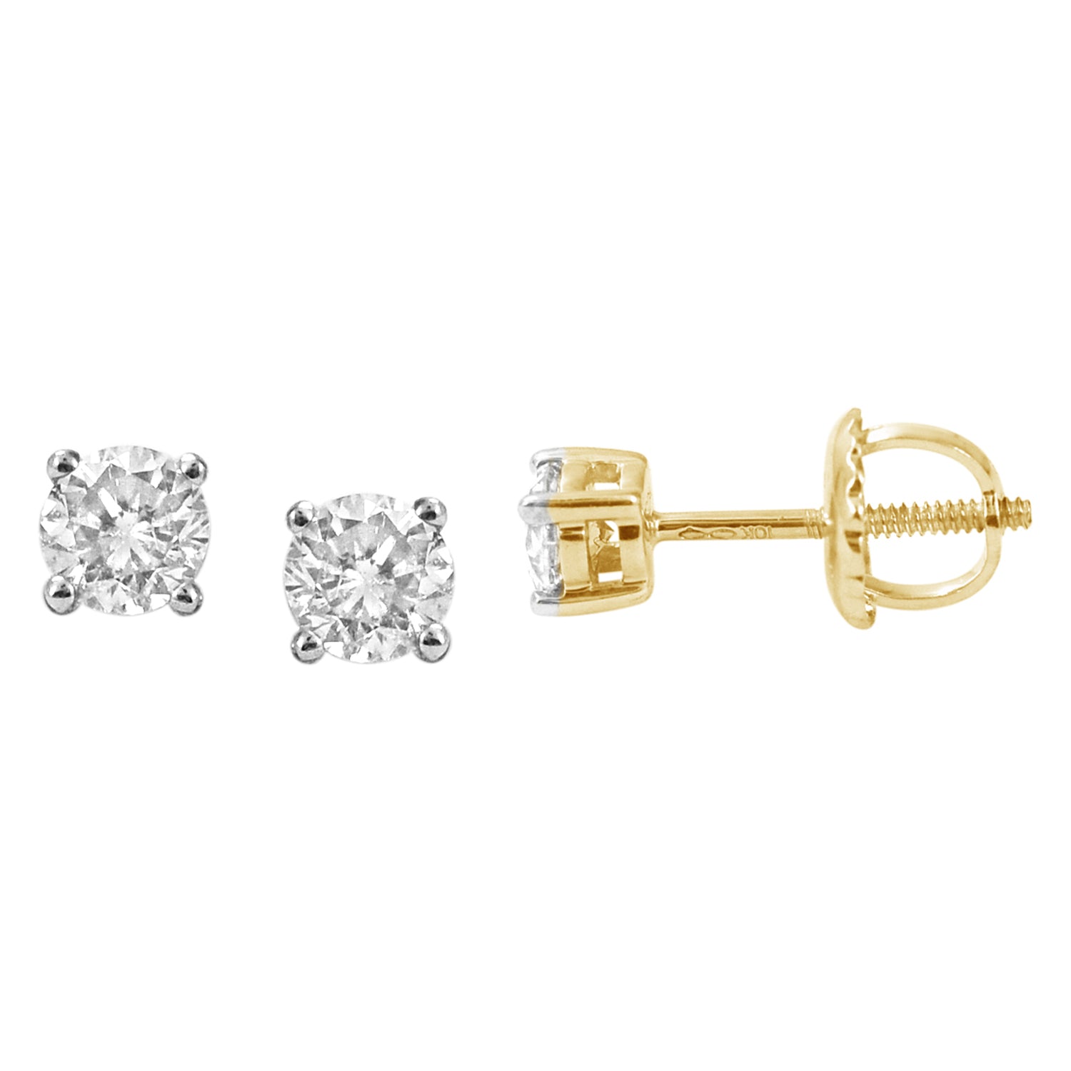 Round Studs / Earrings With 0.28 Carat TW Of Diamonds In 10K Yellow Gold