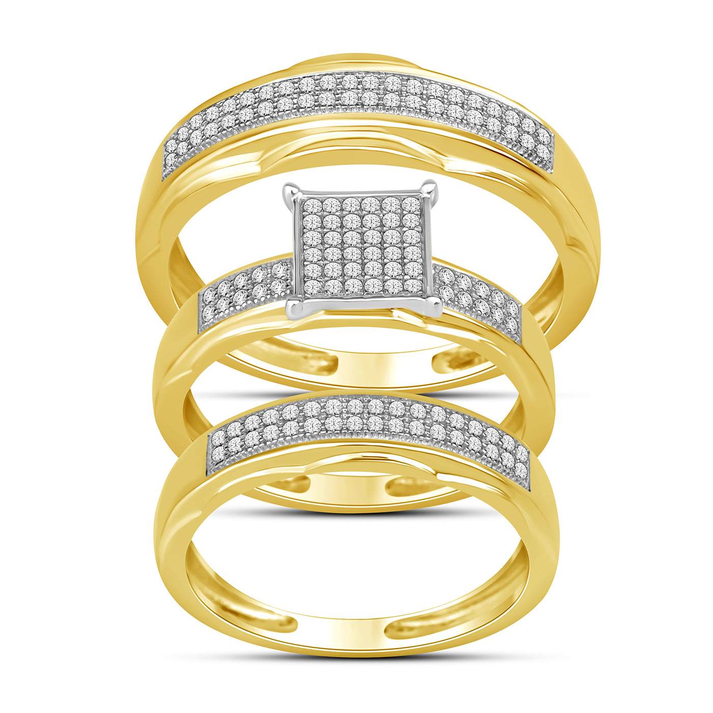 Bridal Set Micro Pave Engagement Ring With 0.40 Carat TW Of Diamonds In 10K Yellow Gold