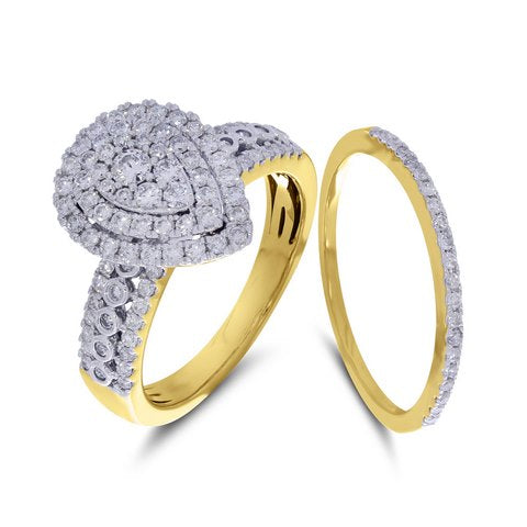 Bridal Set Heart Engagement Ring with 1.00 Carat TW of Diamonds in 14K Yellow Gold