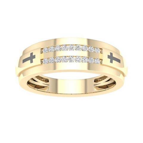 Cross Men's Ring / Band With 0.10 Carat TW Of Diamonds In 10K Yellow Gold