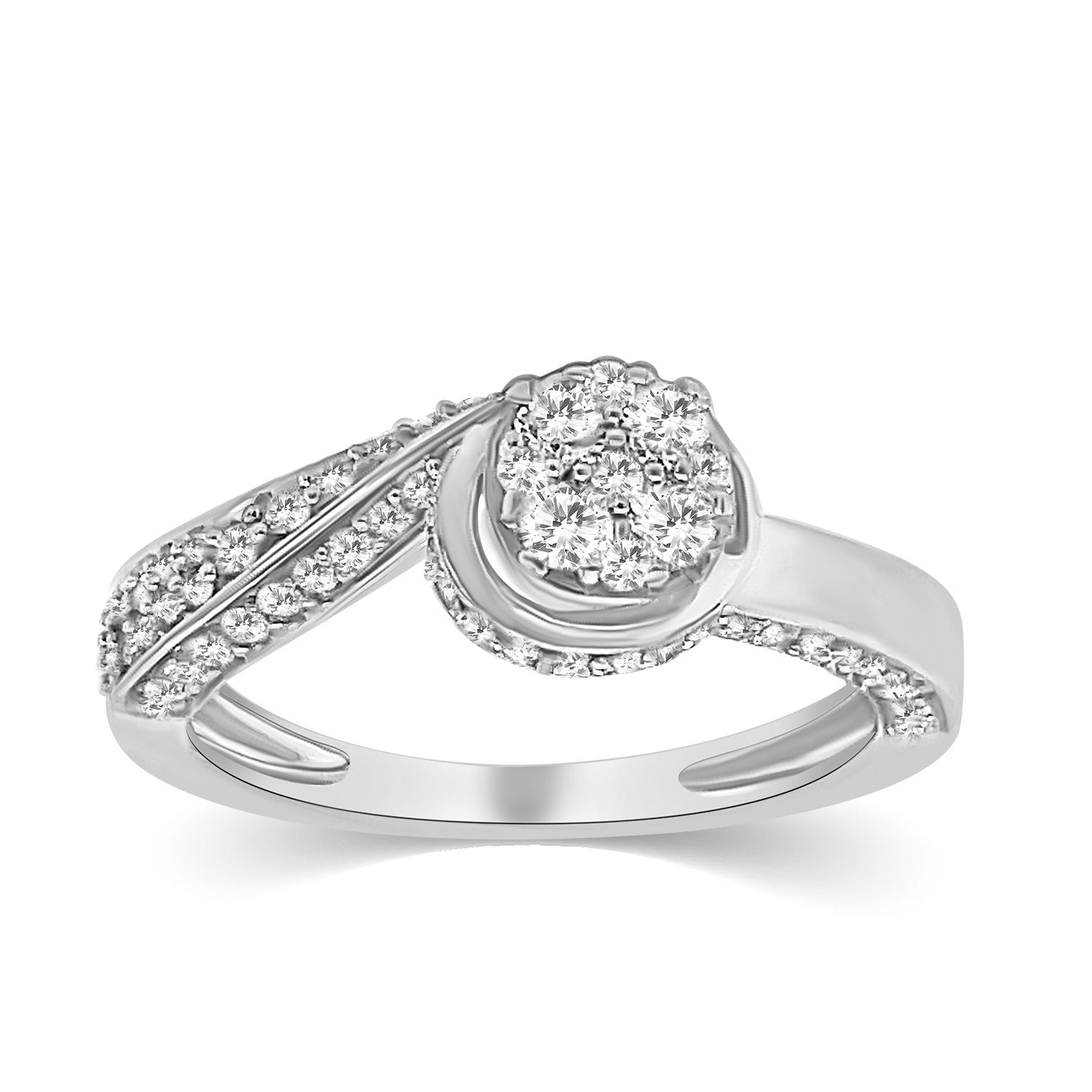Round Engagement / Promise Ring with 0.58 Carat TW of Diamonds in 10K White Gold