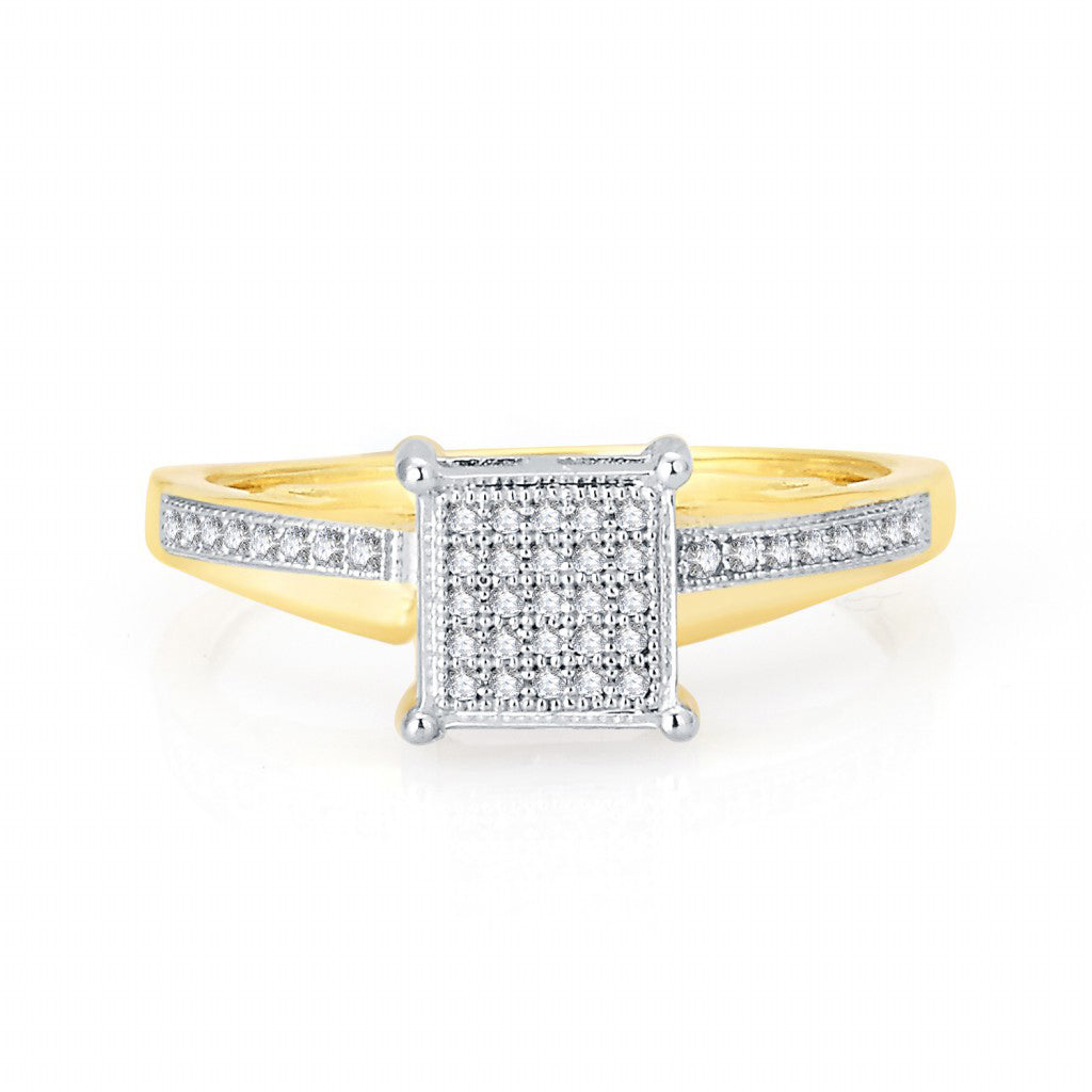 Micro Pave Square Engagement Ring With 0.13 Carat TW Of Diamonds In 10K Yellow Gold