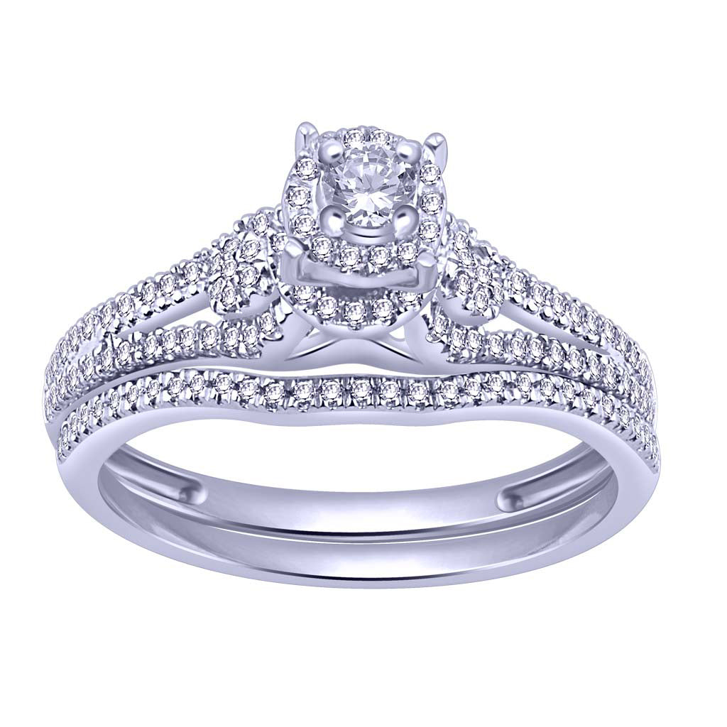 Bridal Set Engagement Ring With 0.32 Carat TW Of Diamonds In 14K White Gold