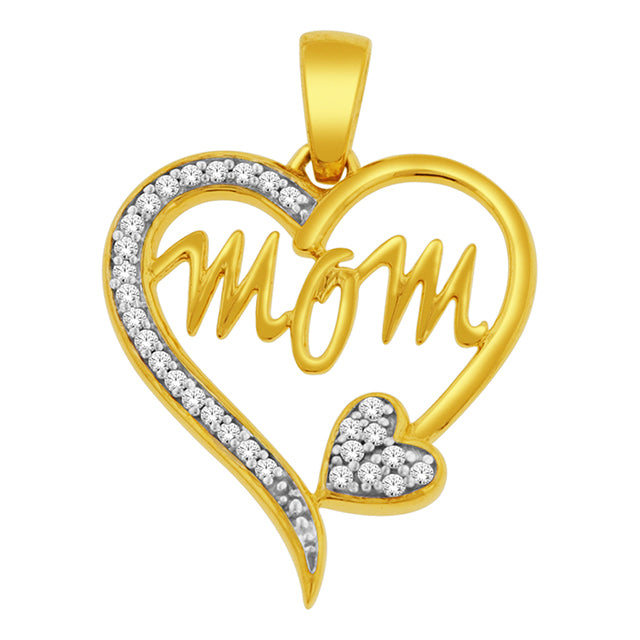 Mom Heart Charm Pendant With 0.08 Carat TW Of Diamonds In 10K Yellow Gold