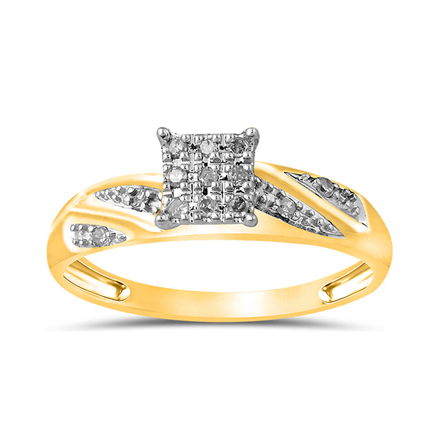 Bridal Set Micro Pave Square Engagement Ring With 0.21 Carat TW Of Diamonds In 10K Yellow Gold