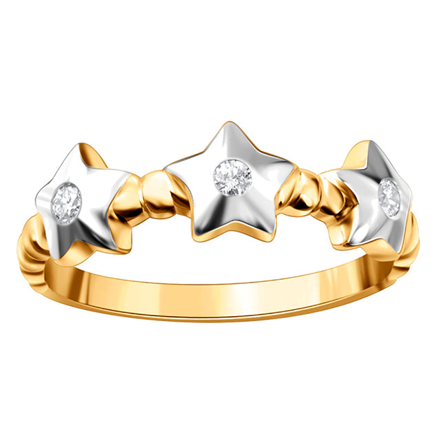 Three Stars Ring with 0.10 Carat TW of Diamonds in 10K Yellow & White Gold