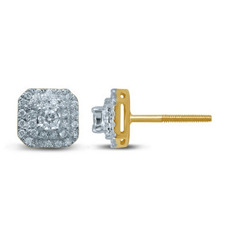 Square Studs / Earrings With 0.32 Carat TW Of Diamonds In 10K Yellow Gold
